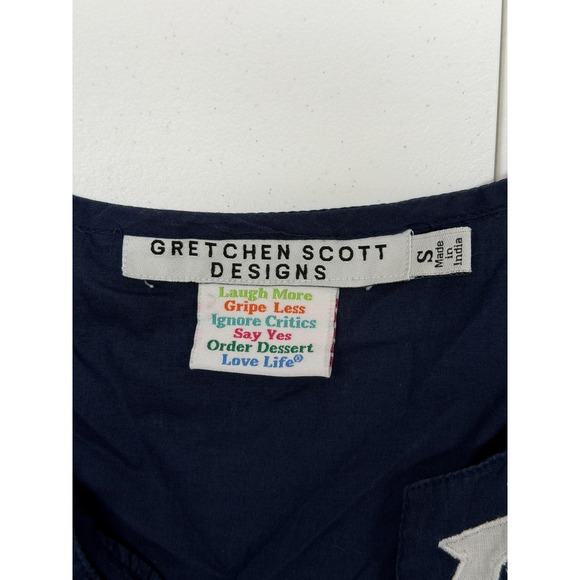 Gretchen Scott Top Women Small Navy White Tunic Sheer 100% Cotton Nautical Beach - Picture 6 of 9